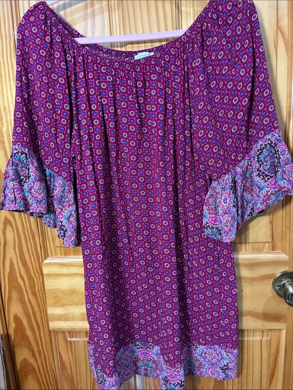 Umgee Magenta Floral Print Off-Shoulder Tunic